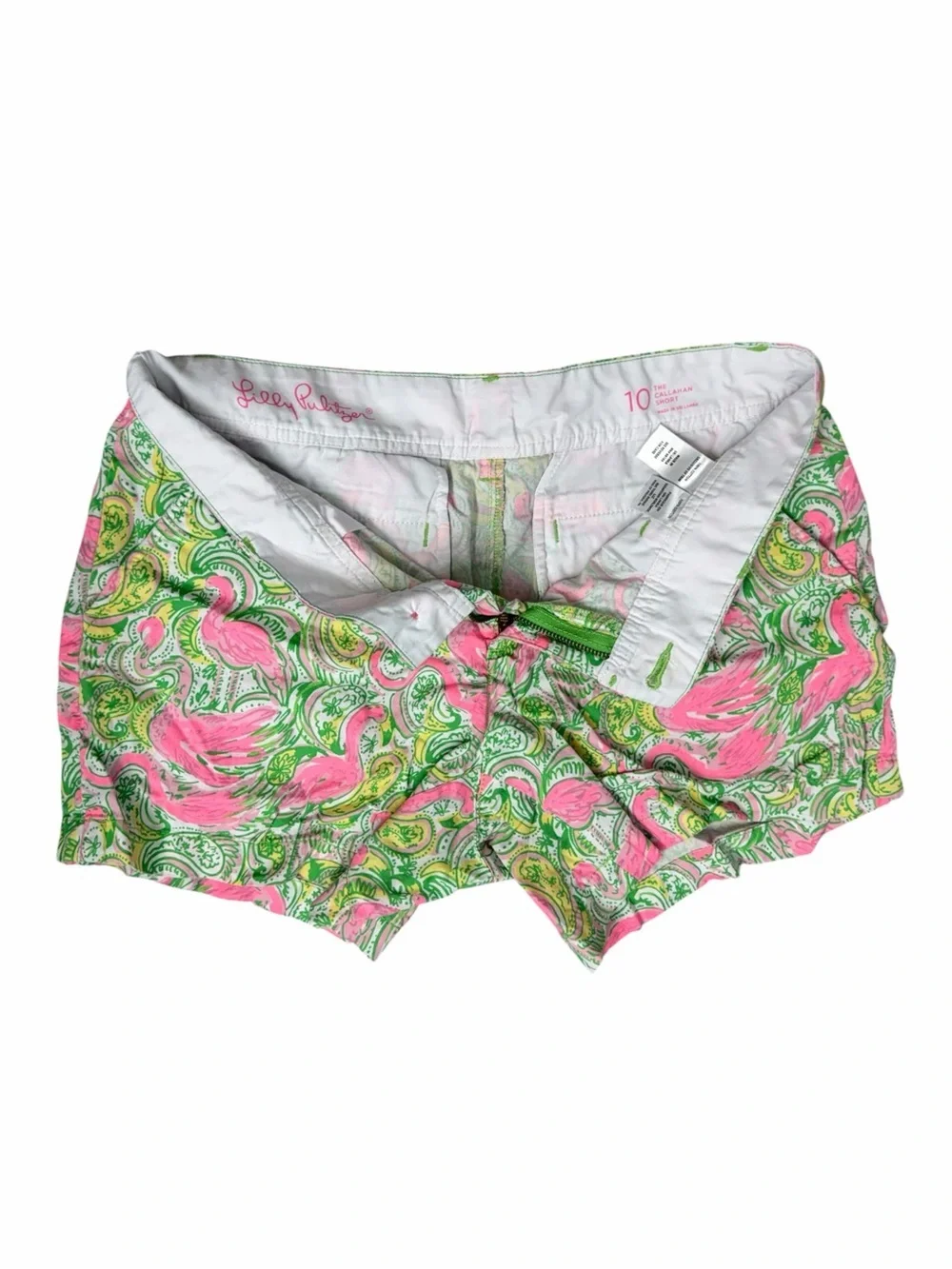 Lilly Pulitzer Pink Flamingo & Lime Paisley High-Rise Shorts